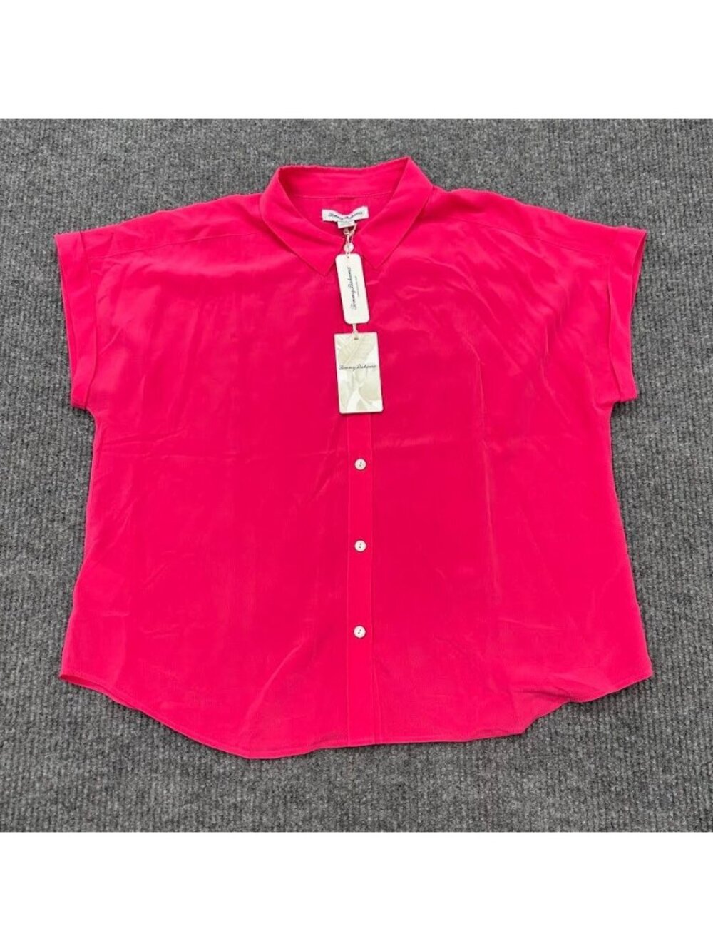 Tommy Bahama 100% Silk Dolman Short Sleeve Button Up Camp Shirt Womens sz XL NEW